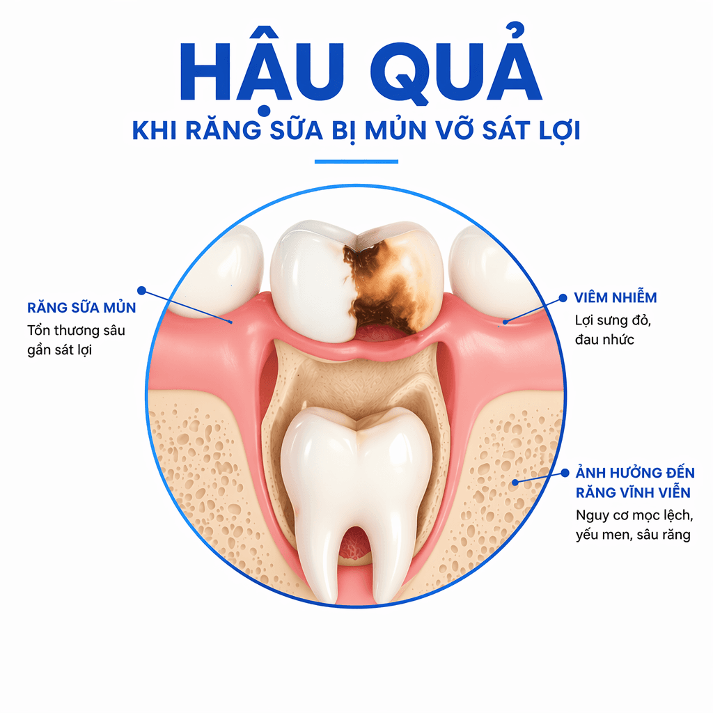 Răng Sữa Bị Mủn Vỡ Đến Sát Lợi Có Nguy Hiểm Không? Chuyên Gia MedDental Giải Đáp